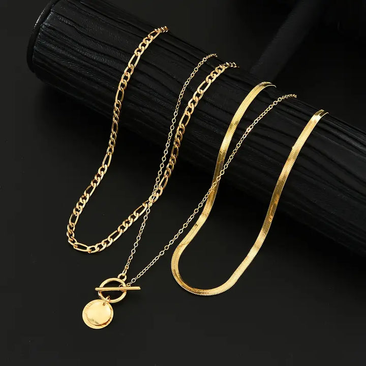Matilda Textured Coin Layered Necklace | Gold