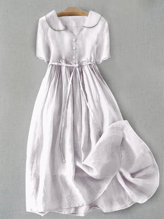 Abigail - Elegant Cotton Linen Mid Sleeve Dress