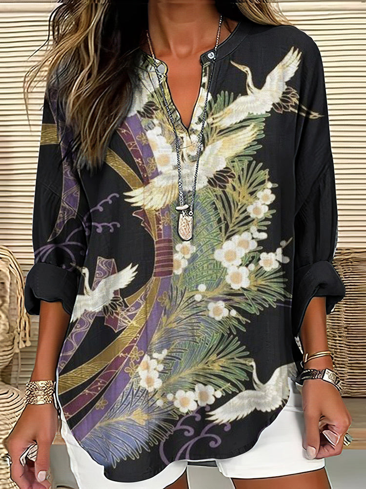 Orielle - Elegant Flight Print Blouse