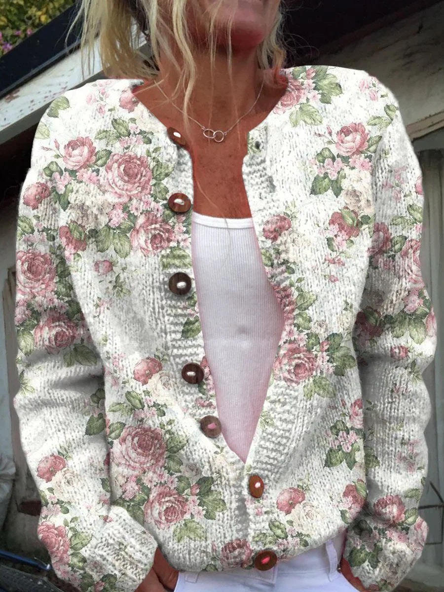 Amelia – Knitted cardigan with print