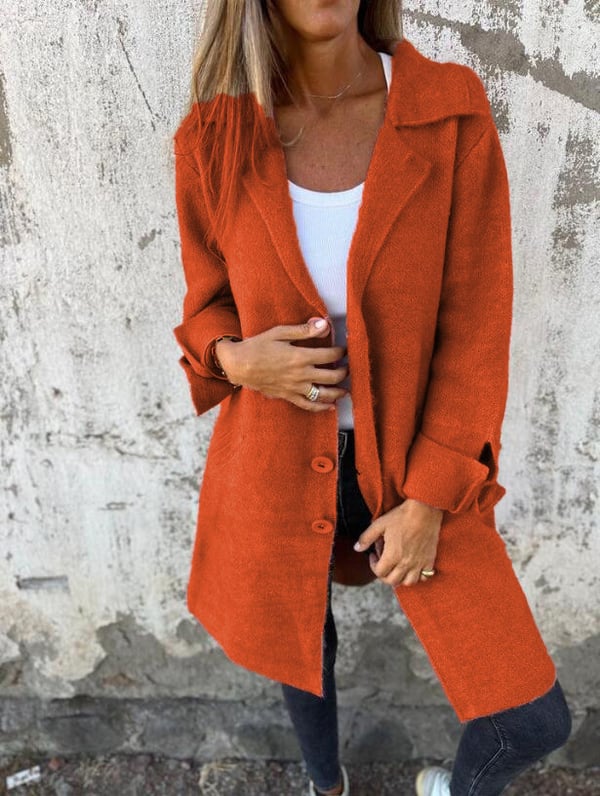 Baylea - Casual Long Coat with Wool Lapel
