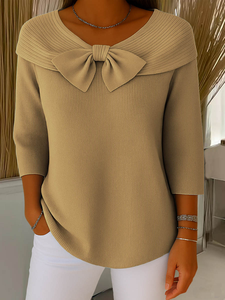 Margaret - knitted jumper with bow and 3/4 sleeves