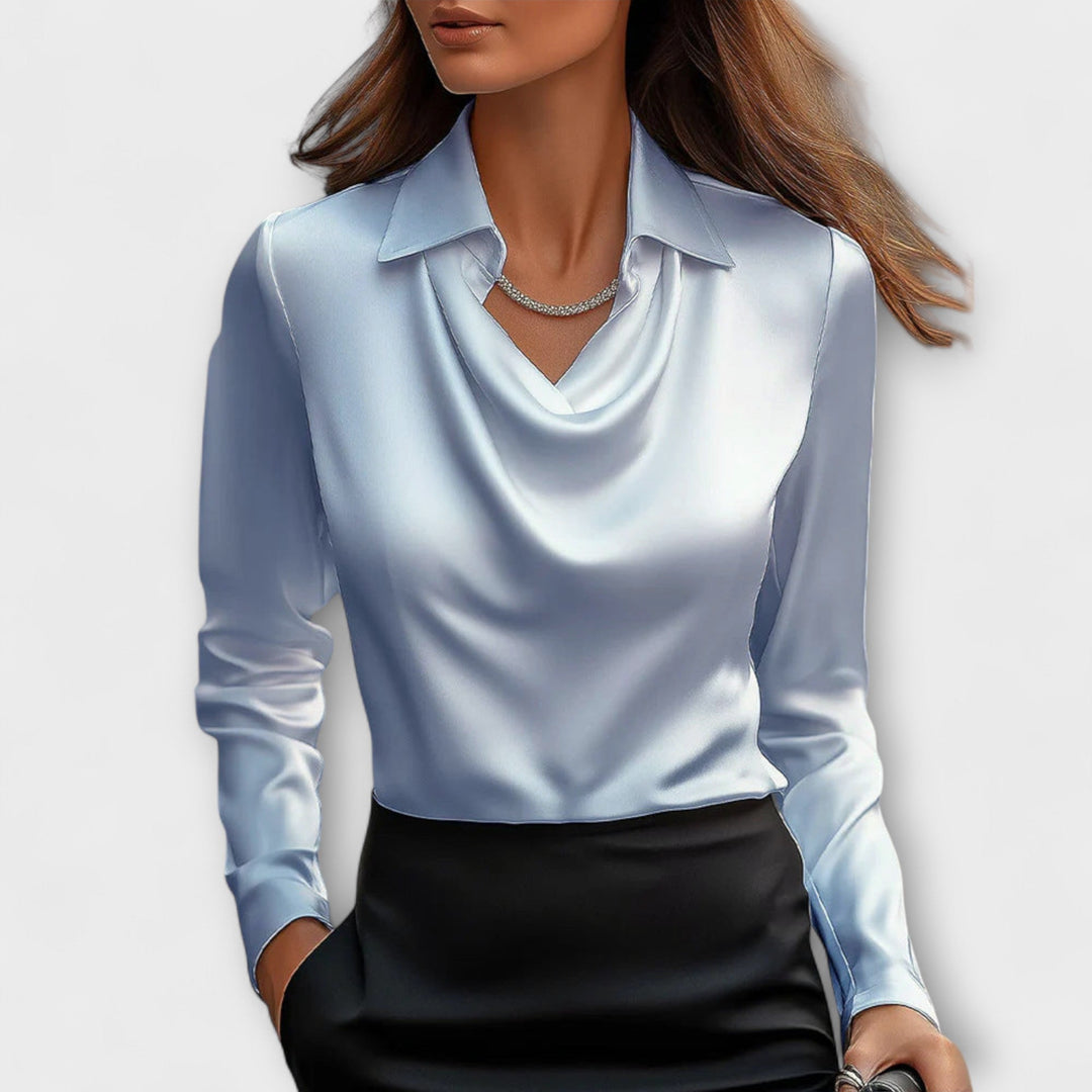 Shiny Blouse with Gathered Collar