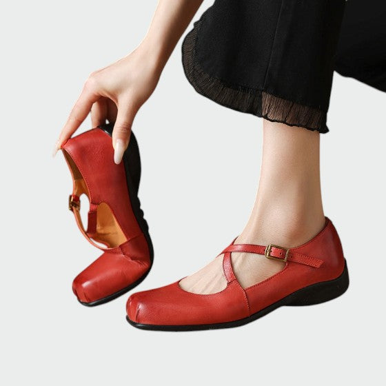 Olivia - Square-Toe Cross-Strap Mary Jane Shoes