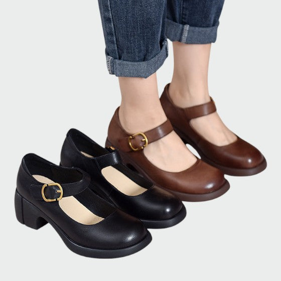 Olivia - Chunky-Heel Buckle Mary Jane Shoes