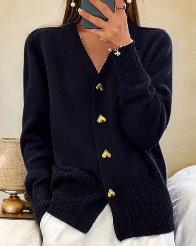 Lenora - Heart Button Cozy Sweater