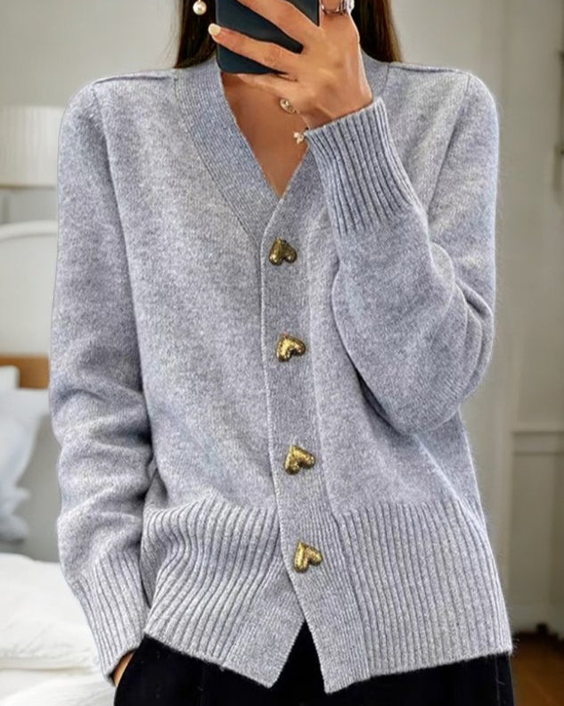 Lenora - Heart Button Cozy Sweater