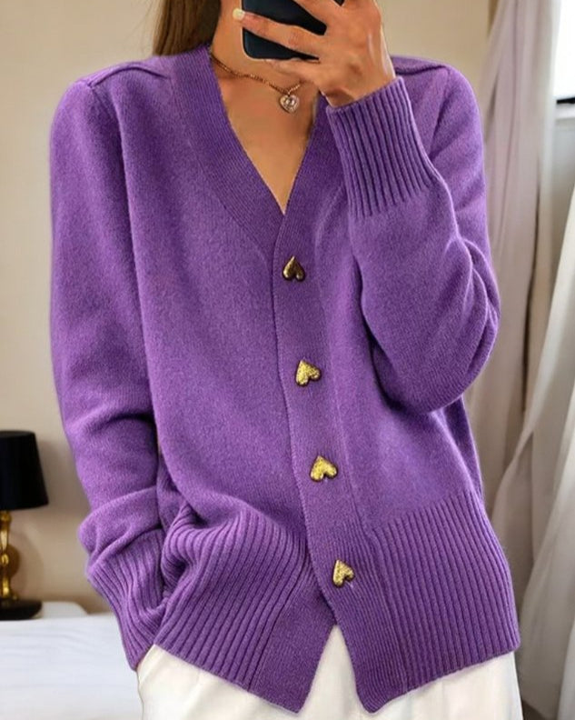 Lenora - Heart Button Cozy Sweater