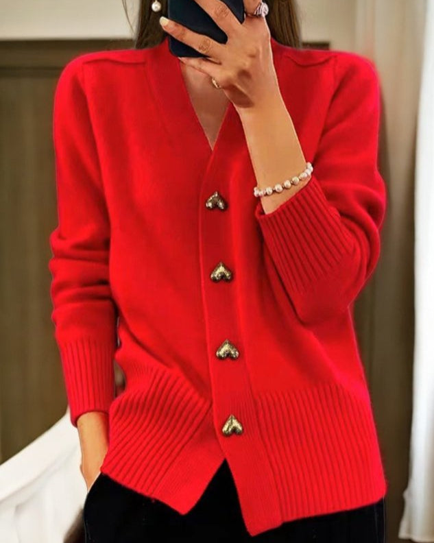 Lenora - Heart Button Cozy Sweater